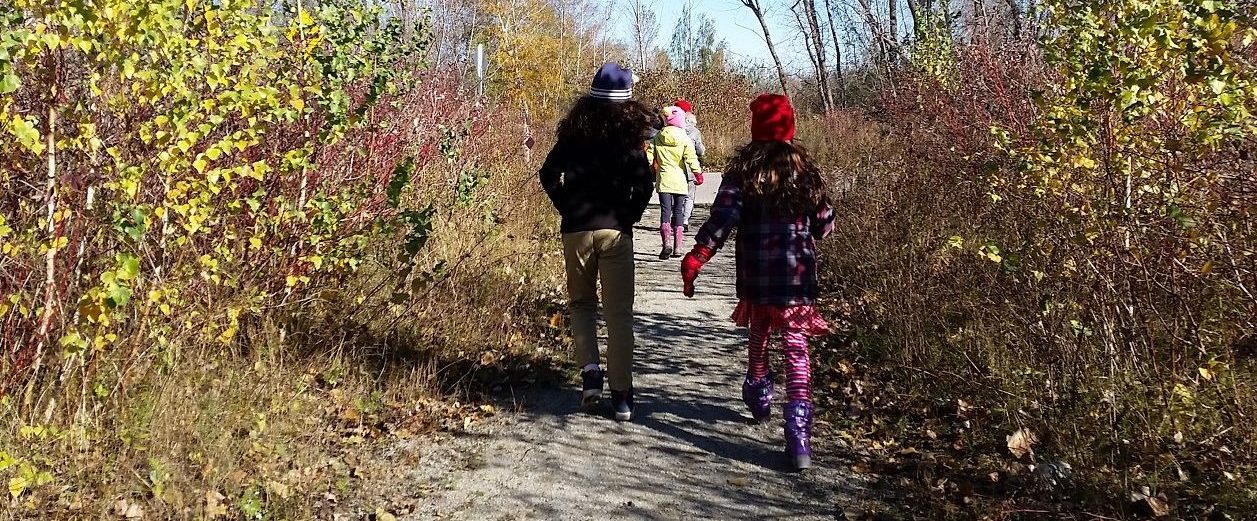 students explore the trails at Tommy Thompson Park on an autumn day